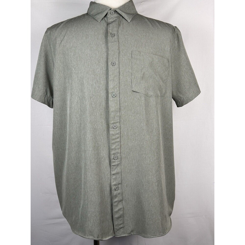 Hurley Tech Chambray Men's XL Short Sleeve Button Down Shirt Green Heather Knit